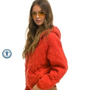 Aviator Nation NWT QUILTED ZIP HOODIE RELAXED - RED Small Red Jacket